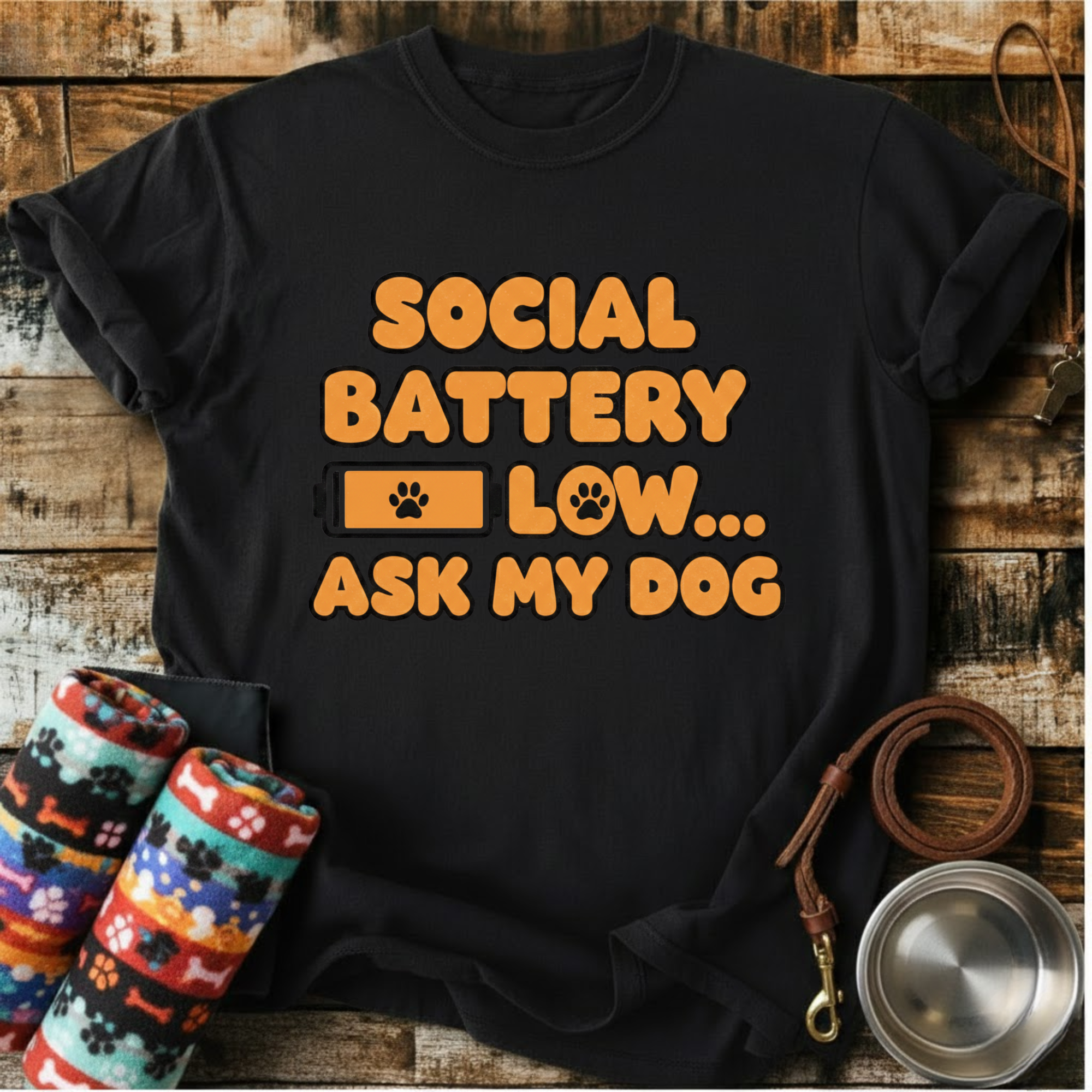 Social Battery Low .. Ask My Dog - T-Shirt