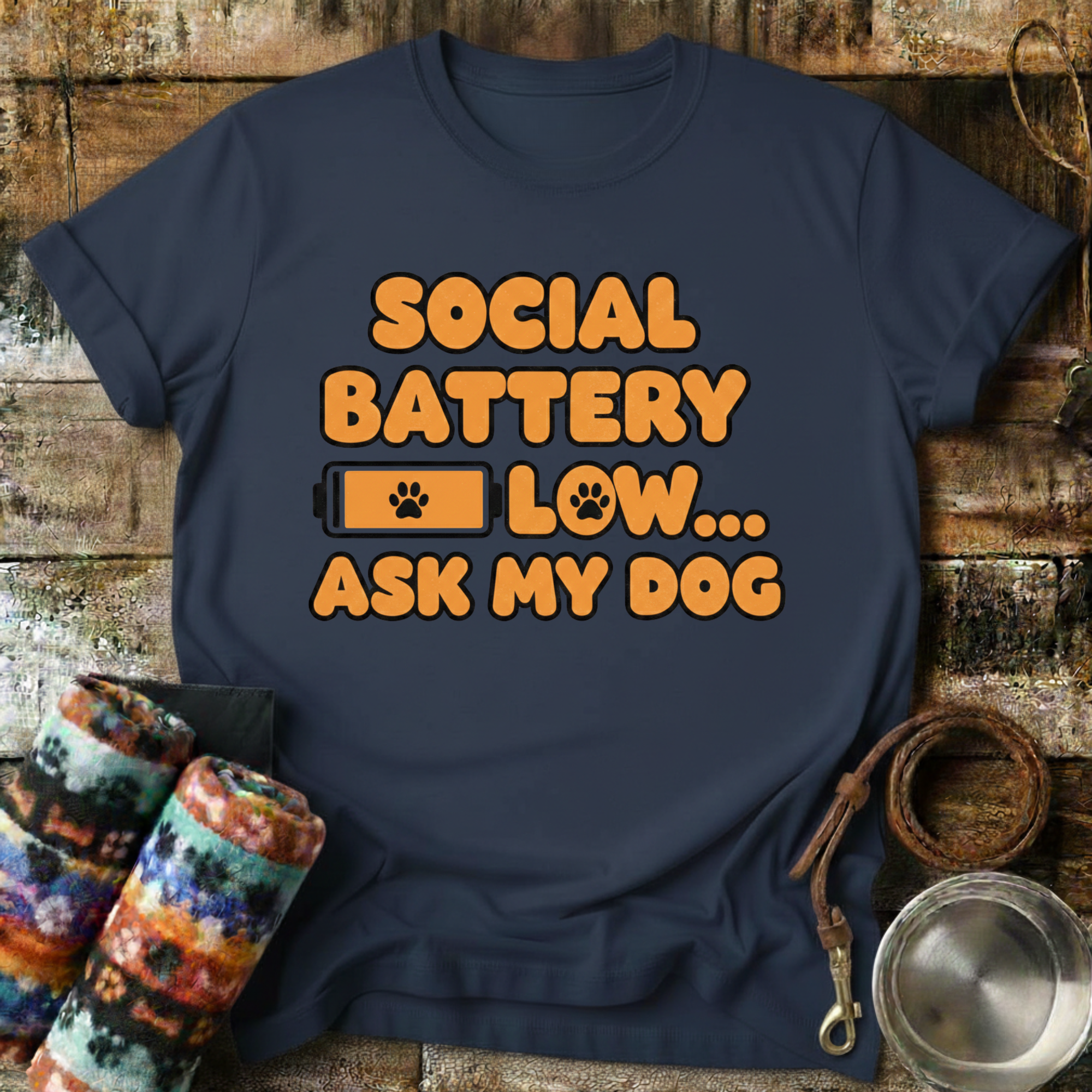 Social Battery Low .. Ask My Dog - T-Shirt