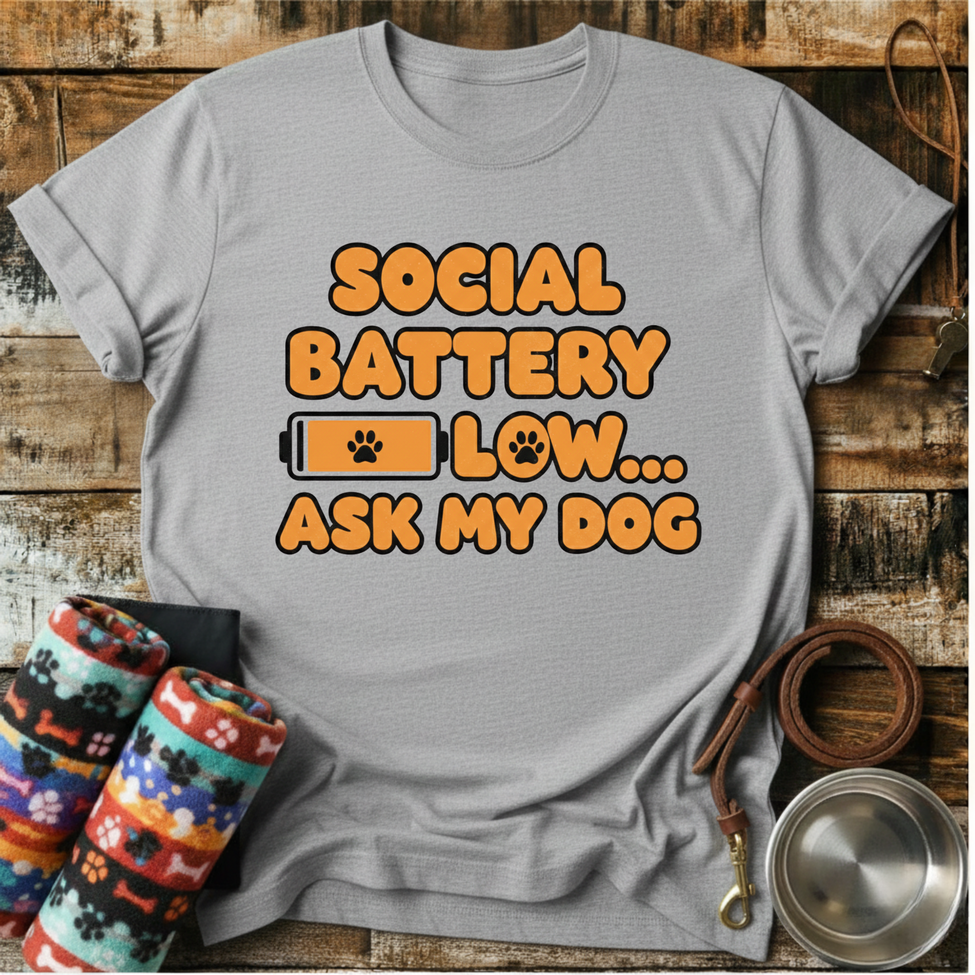 Social Battery Low .. Ask My Dog - T-Shirt