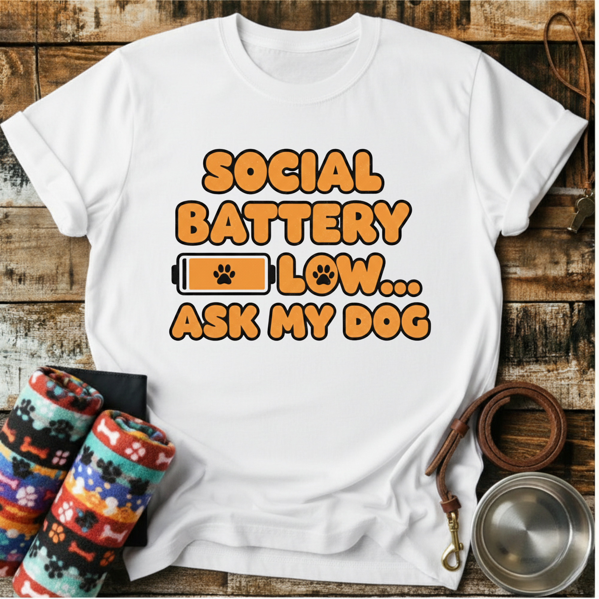 Social Battery Low .. Ask My Dog - T-Shirt
